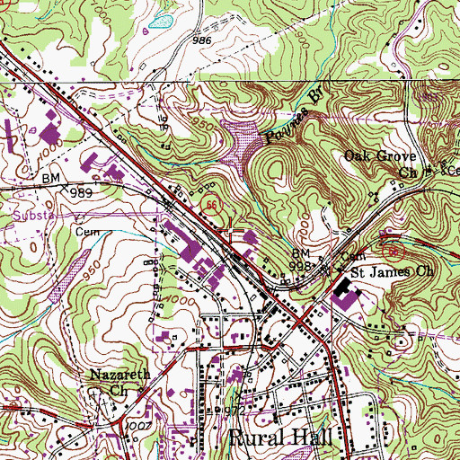Topographic Map of Rural Hall Post Office, NC