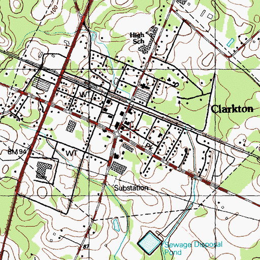 Topographic Map of Clarkton Post Office, NC