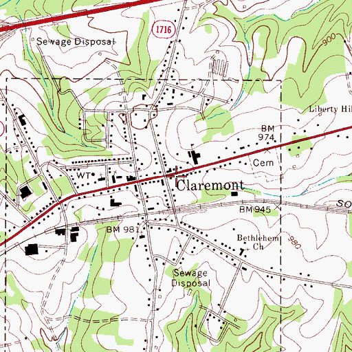 Topographic Map of Claremont Post Office, NC