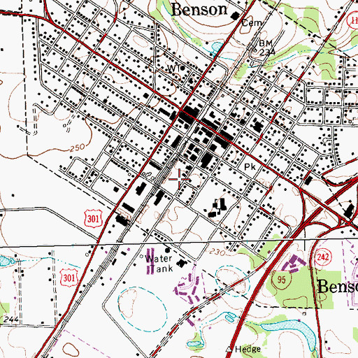 Topographic Map of Benson Post Office, NC