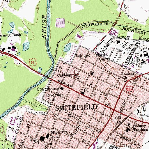 Topographic Map of Smithfield Post Office, NC
