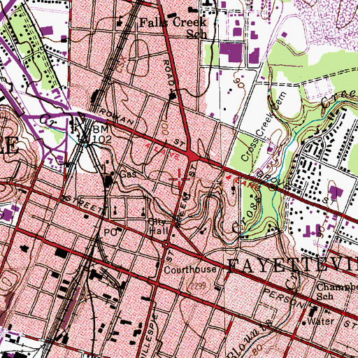 Topographic Map of Fayetteville Main Post Office, NC