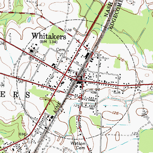Topographic Map of Whitakers Post Office, NC