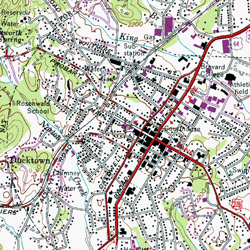 Topographic Map of Brevard Post Office, NC