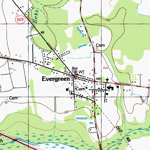 Topographic Map of Evergreen Post Office, NC