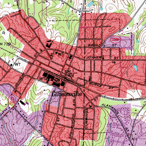 Topographic Map of Gibsonville Post Office, NC