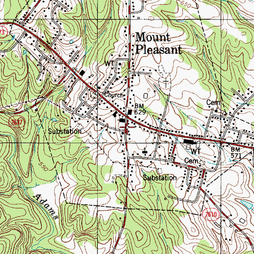 Topographic Map of Mount Pleasant Post Office, NC
