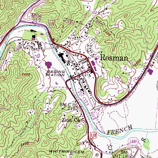 Topographic Map of Rosman Post Office, NC