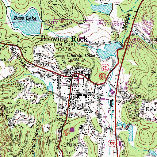 Topographic Map of Blowing Rock Post Office, NC
