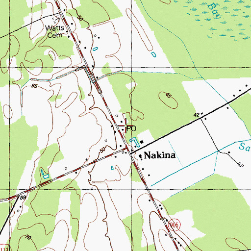 Topographic Map of Nakina Post Office, NC