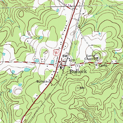 Topographic Map of Bullock Post Office, NC