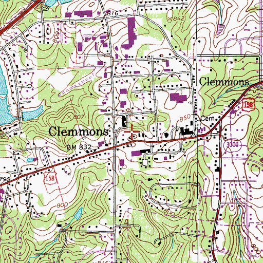 Topographic Map of Clemmons Post Office, NC