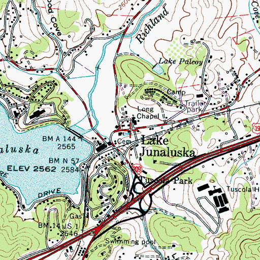 Topographic Map of Lake Junaluska Post Office, NC