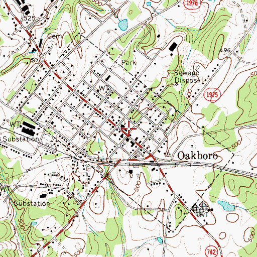 Topographic Map of Oakboro Post Office, NC