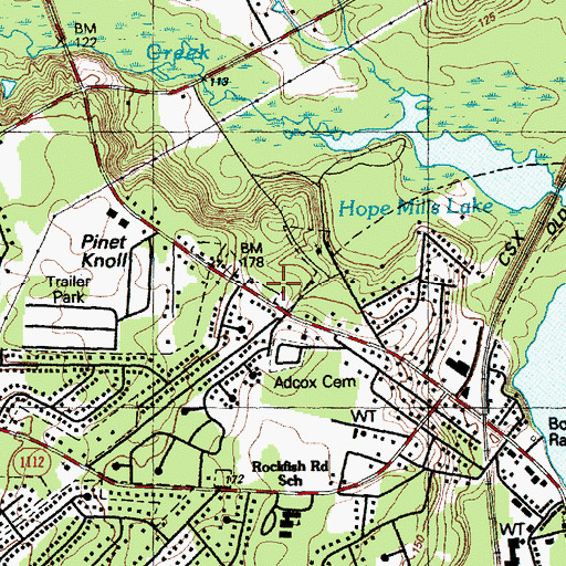Topographic Map of Hope Mills Post Office, NC