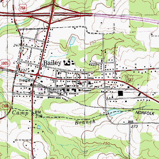 Topographic Map of Bailey Post Office, NC