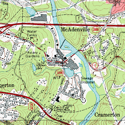 Topographic Map of McAdenville Post Office, NC