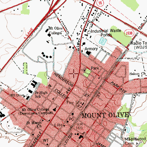 Topographic Map of Mount Olive Post Office, NC