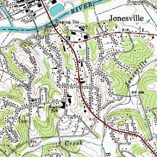 Topographic Map of Jonesville Post Office, NC