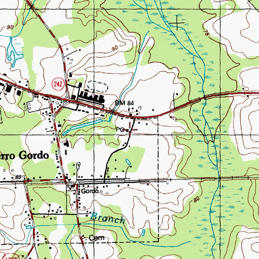 Topographic Map of Cerro Gordo Post Office, NC