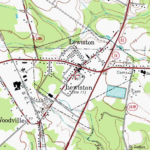 Topographic Map of Lewiston Woodville Post Office, NC