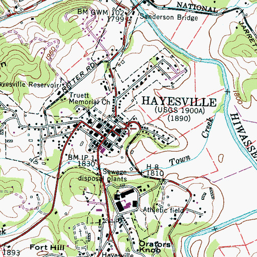 Topographic Map of Hayesville Post Office, NC