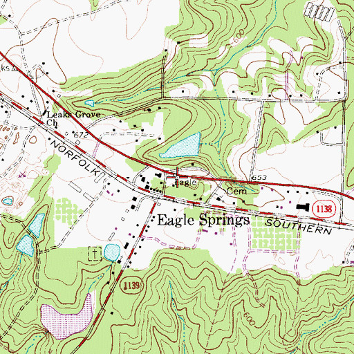 Topographic Map of Eagle Springs Post Office, NC