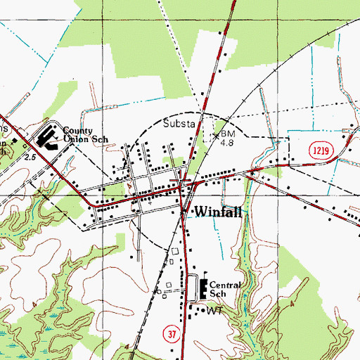 Topographic Map of Winfall Post Office, NC