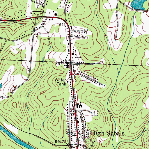 Topographic Map of High Shoals Post Office, NC