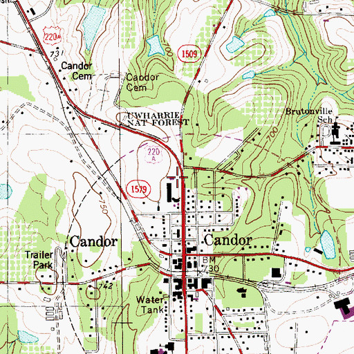 Topographic Map of Candor Post Office, NC