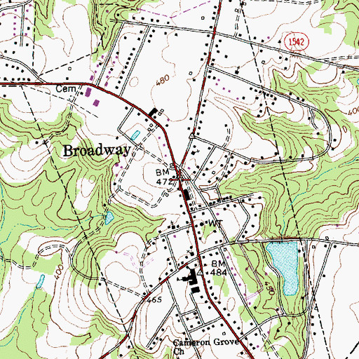 Topographic Map of Broadway Post Office, NC