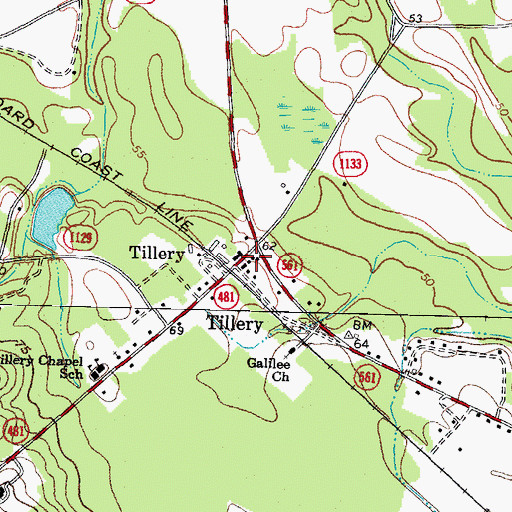 Topographic Map of Tillery Post Office, NC