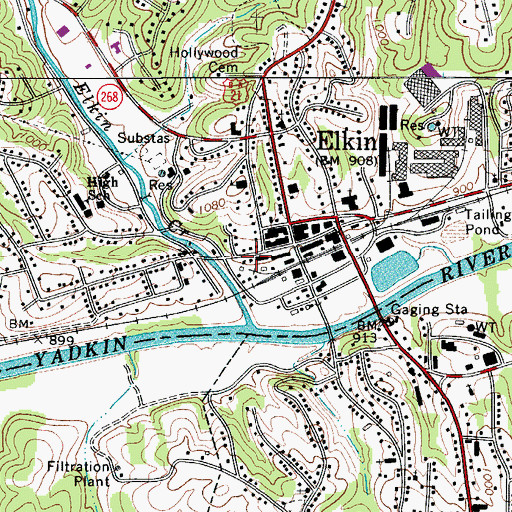 Topographic Map of Elkin Post Office, NC