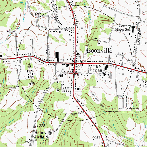 Topographic Map of Boonville Post Office, NC