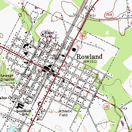 Topographic Map of Rowland Post Office, NC