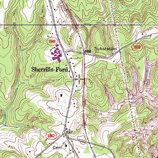 Topographic Map of Sherrills Ford Post Office, NC