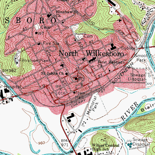 Topographic Map of North Wilkesboro Post Office, NC
