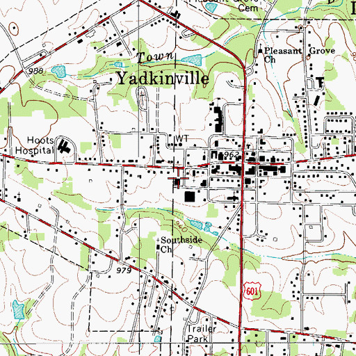 Topographic Map of Yadkinville Post Office, NC