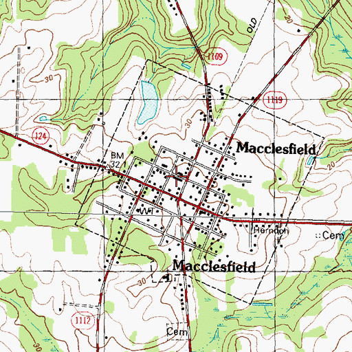 Topographic Map of Macclesfield Post Office, NC