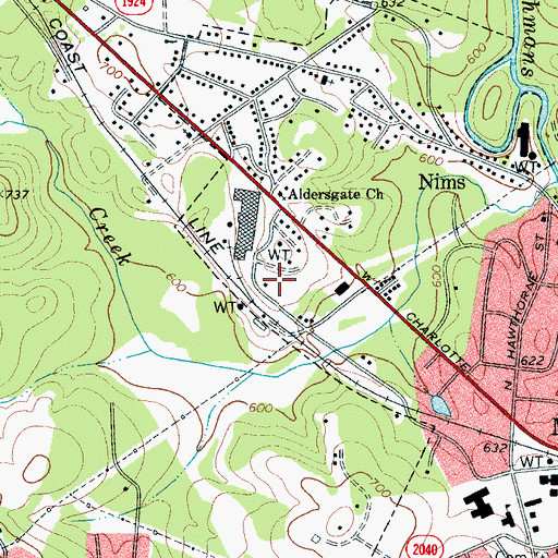 Topographic Map of Mount Holly Post Office, NC