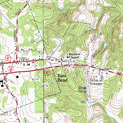 Topographic Map of East Bend Post Office, NC