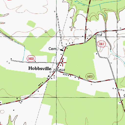 Topographic Map of Hobbsville Post Office, NC
