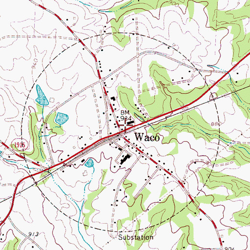 Topographic Map of Waco Post Office, NC