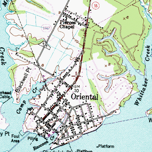 Topographic Map of Oriental Post Office, NC