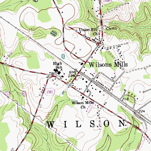 Topographic Map of Wilsons Mills Post Office, NC