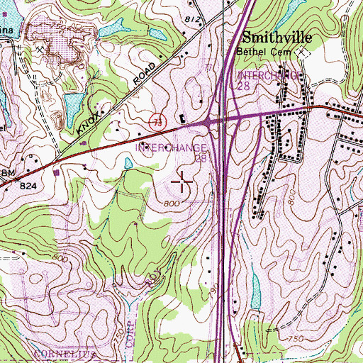 Topographic Map of Cornelius Post Office, NC