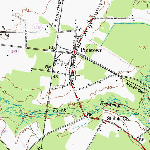 Topographic Map of Pinetown Post Office, NC