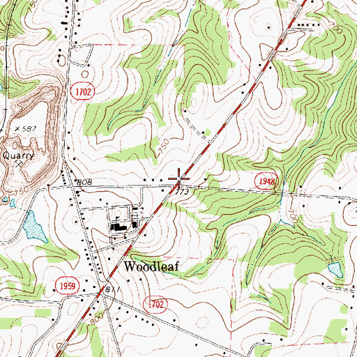 Topographic Map of Woodleaf Post Office, NC