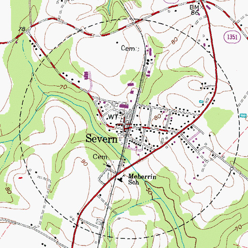 Topographic Map of Severn Post Office, NC