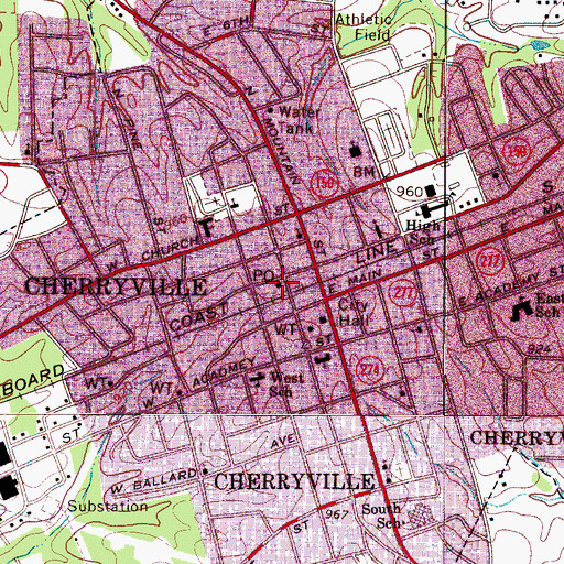 Topographic Map of Cherryville Post Office, NC